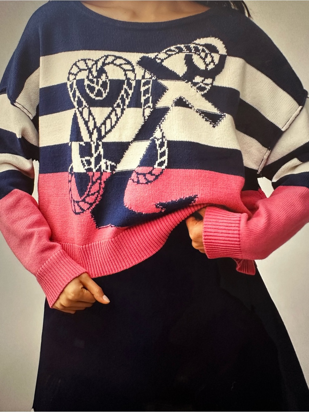 New with Tag! Maeve Anthropologie Nautica Crewneck Sweater in Navy, Cream & Pink